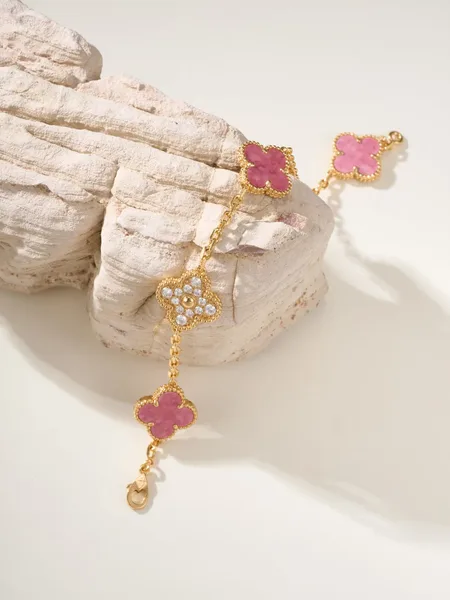 Van Cleef & Arpels Alhambra Pink Clover and Pave-Effect Gold-Tone Bracelet product view 3