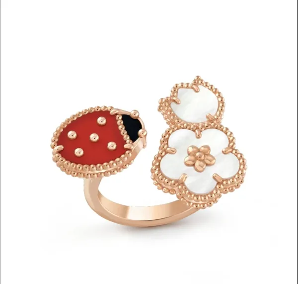 Van Cleef & Arpels Rose-Gold-Tone Red Ladybug and White Clover Open Ring product photo