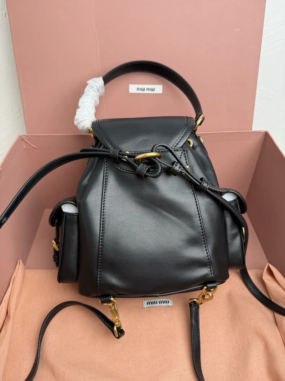 Miu Miu Small Backpack in Black Calfskin product view 3