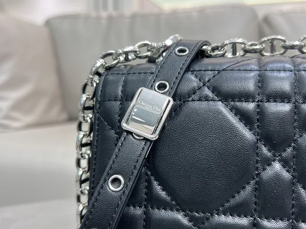 Medium Soft Dior Caro Bag — Black with Silver-Tone Hardware product view 7