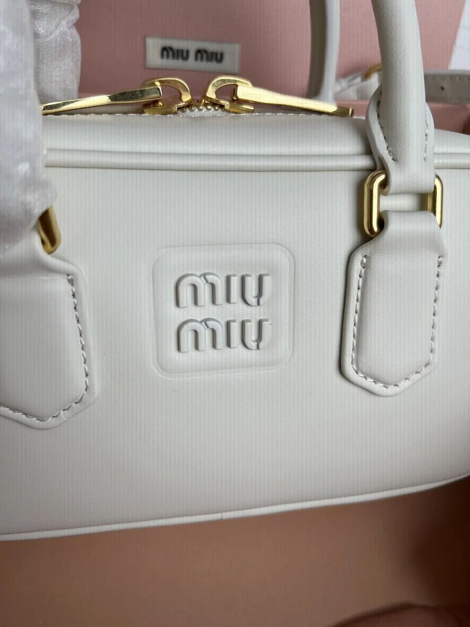 Miu Miu Arcadie Medium Bag in White Leather product view 5