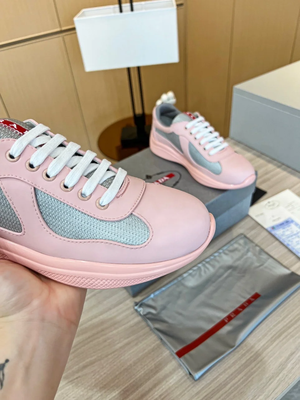 Prada America’s Cup Sneakers in Pink Rubber and Bike Fabric product view 5