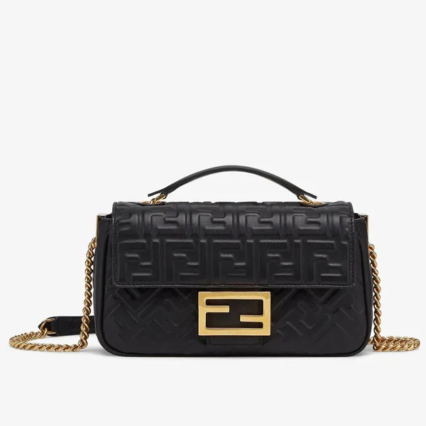 Fendi Baguette Chain Midi Bag In Black Nappa Leather product photo