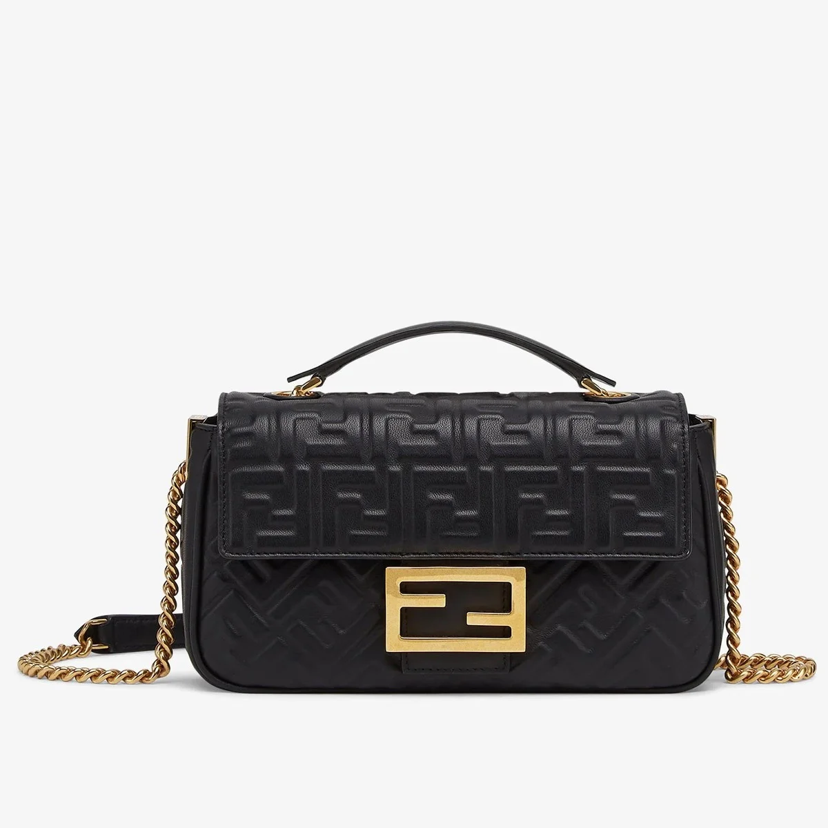 Fendi Baguette Chain Midi Bag In Black Nappa Leather product view 1