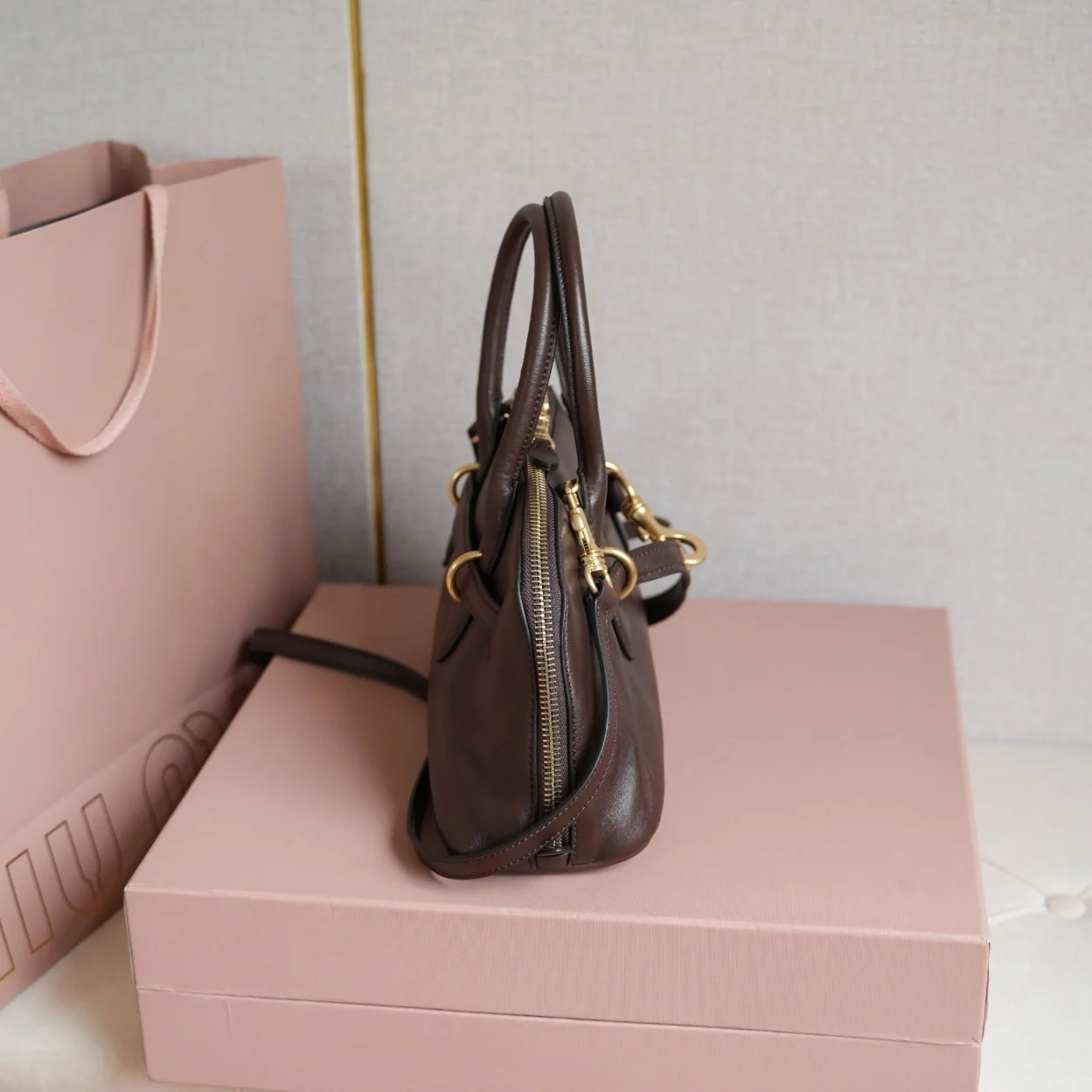 Miu Miu Aventure Medium Top-handle Bag in Briarwood Nappa Leather product view 5