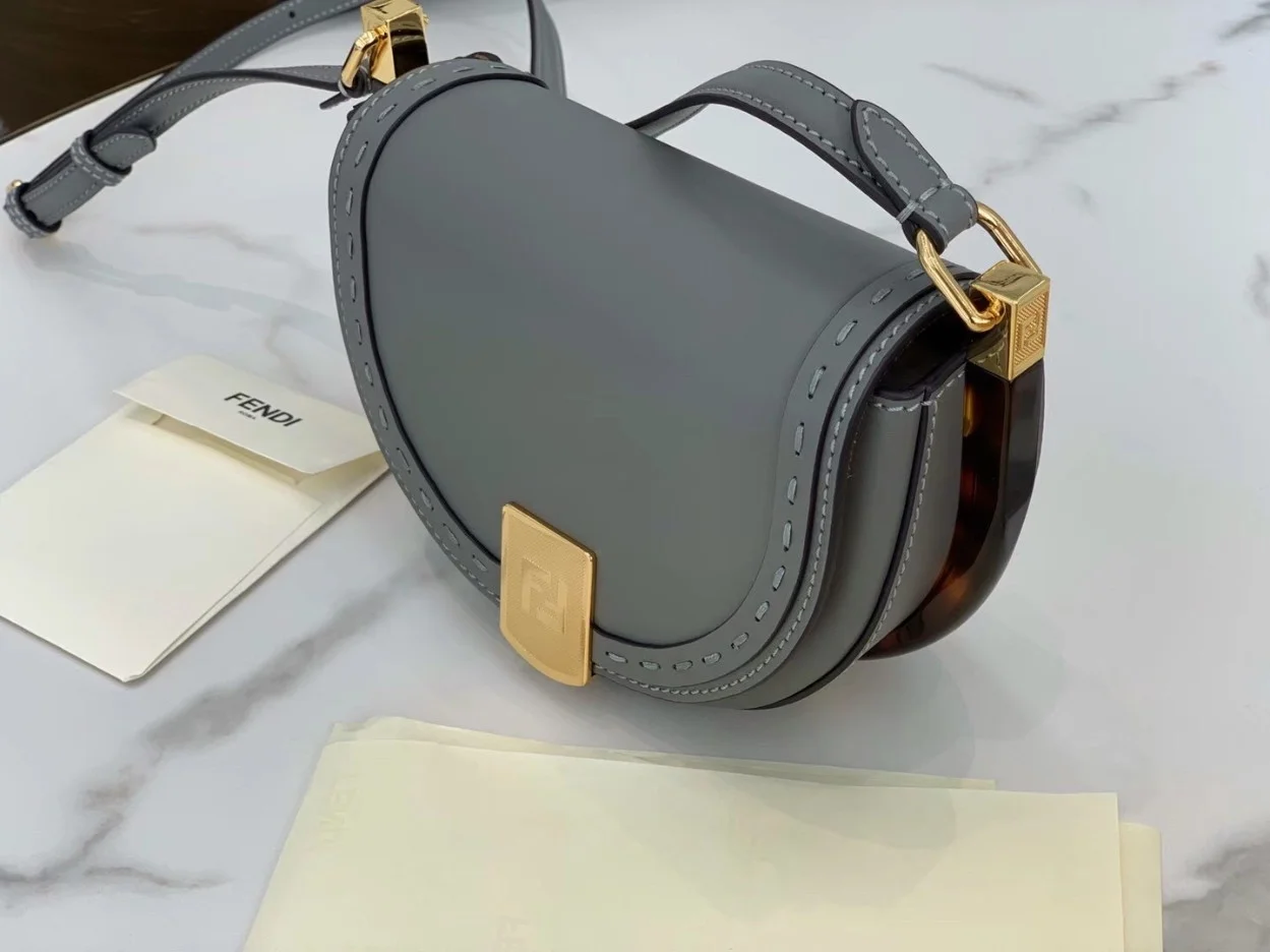 Fendi Moonlight Saddle Bag In Grey Calfskin product view 4
