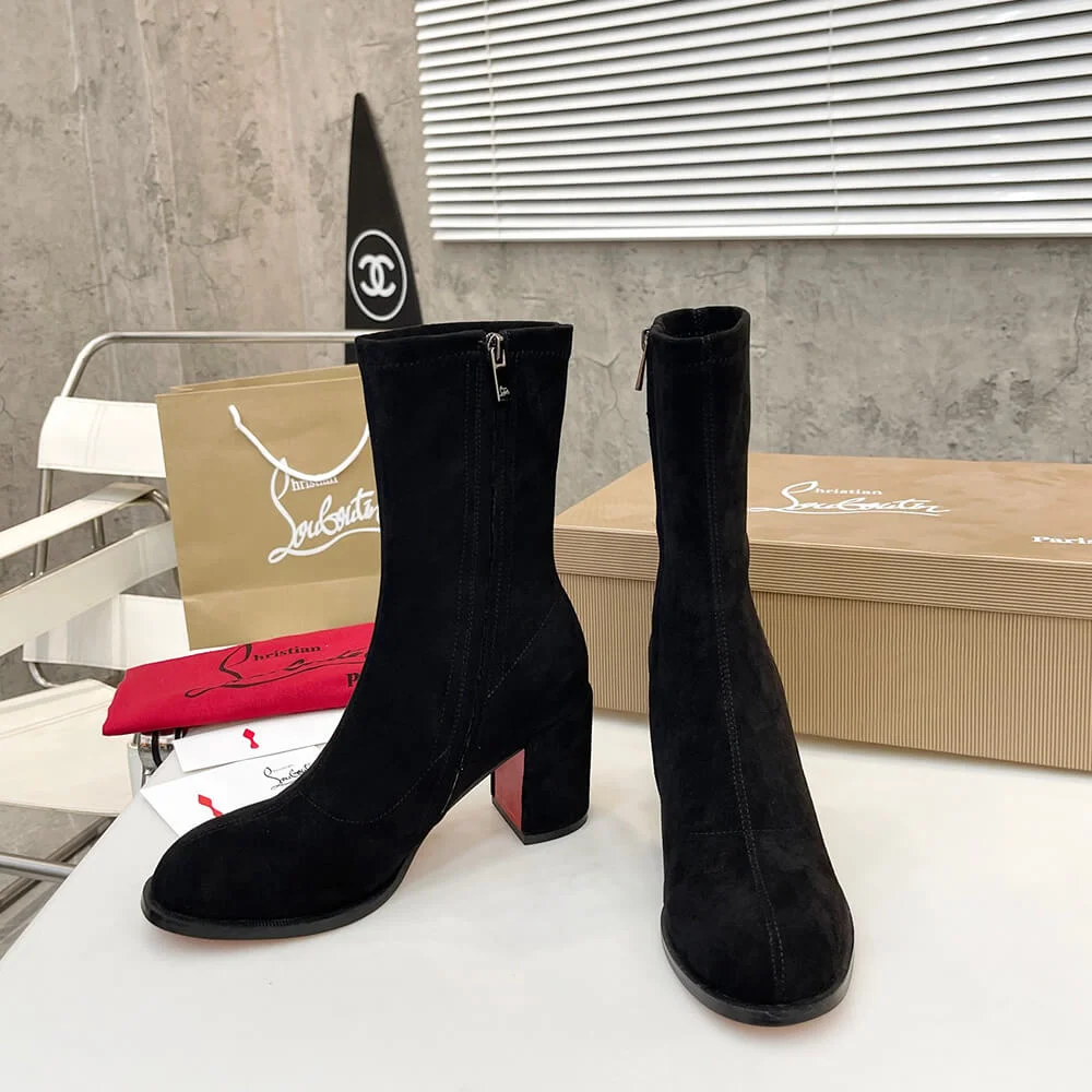 Christian Louboutin Strechadoxa 70 Suede-Effect Ankle Boots Black product view 3