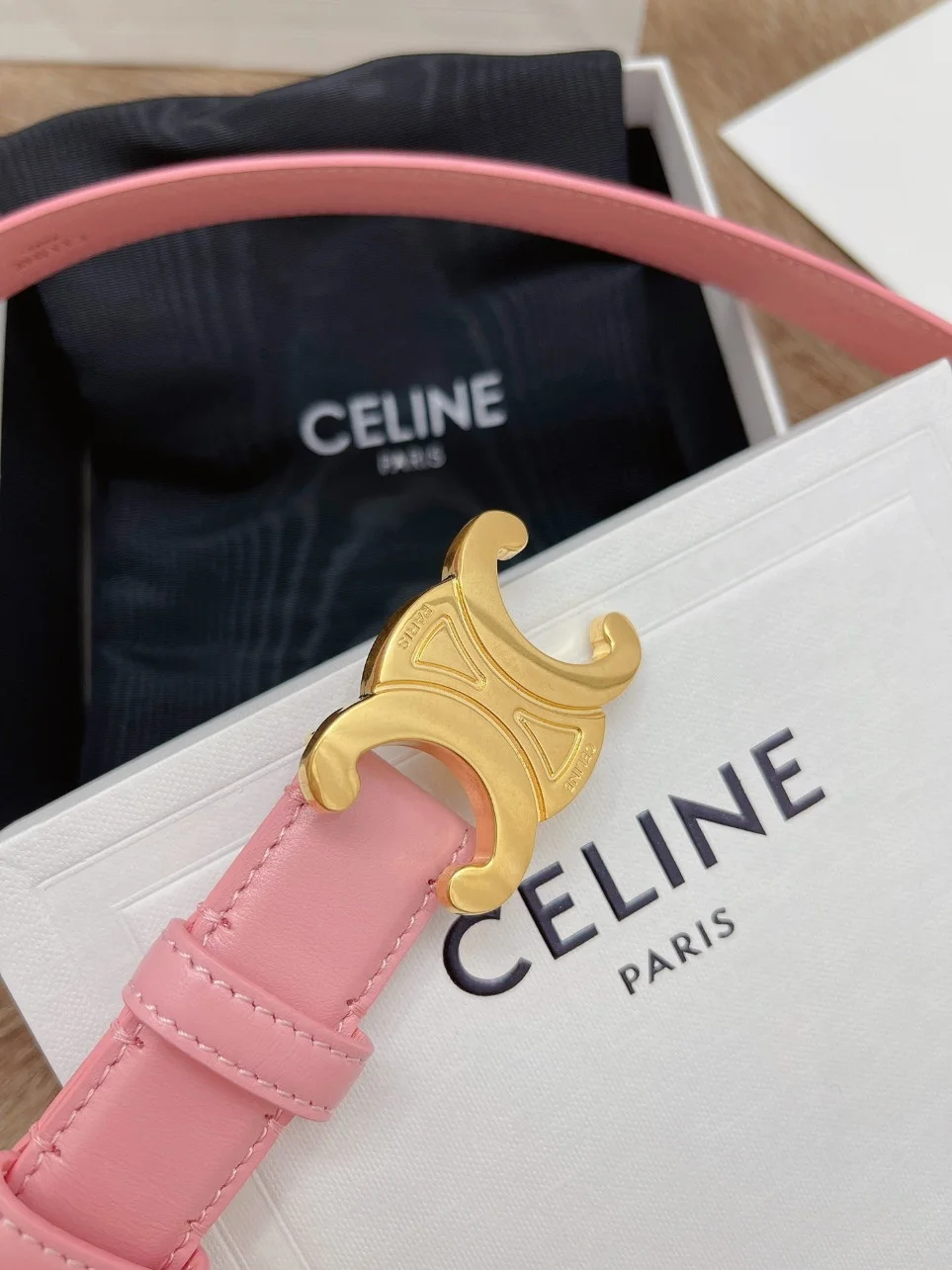 Celine Medium Triomphe Belt 25MM in Pink Calfskin product view 2