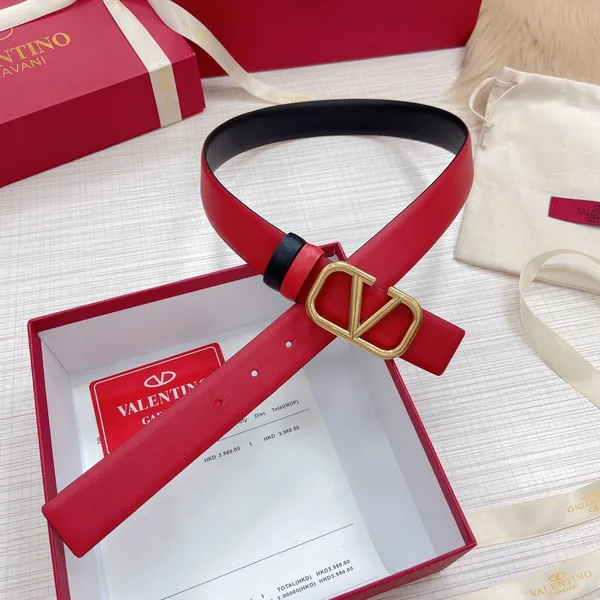 Valentino VLogo Reversible Belt 30mm in Black and Red Calfskin product view 6