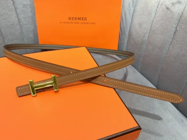 Hermès Tan/Grey Reversible Belt with Gold-Tone Slim H Buckle product photo
