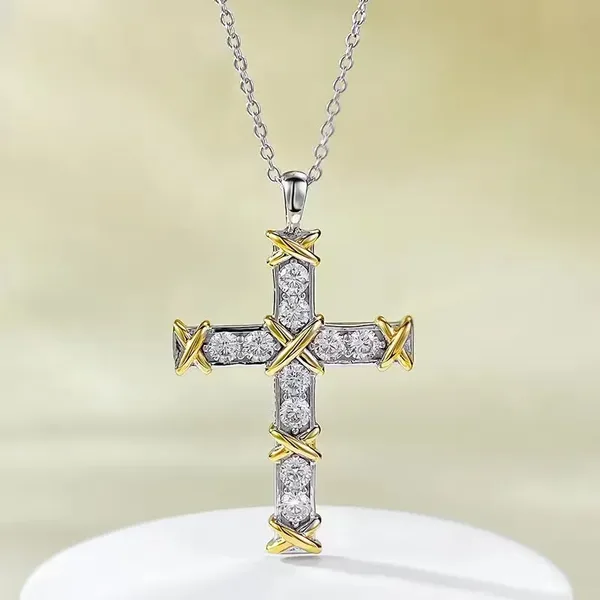 Tiffany & Co. Ten-Stone-Effect Cross Pendant Necklace Two-Tone product view 2