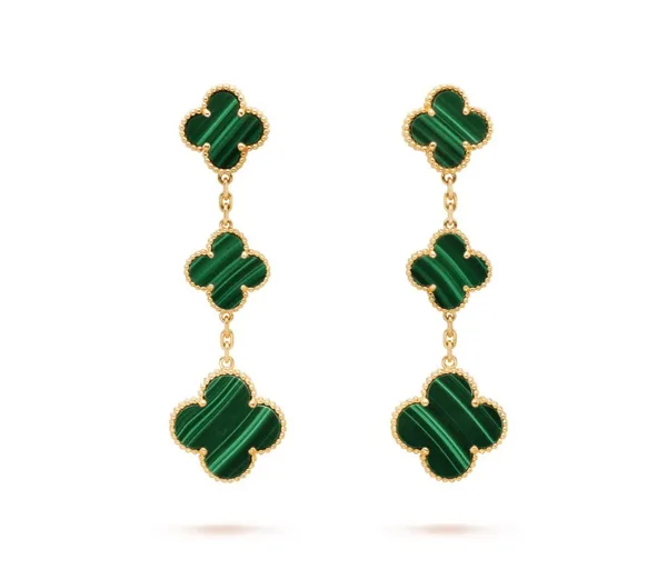Van Cleef & Arpels Alhambra Green Three-Motif Gold-Tone Drop Earrings product photo