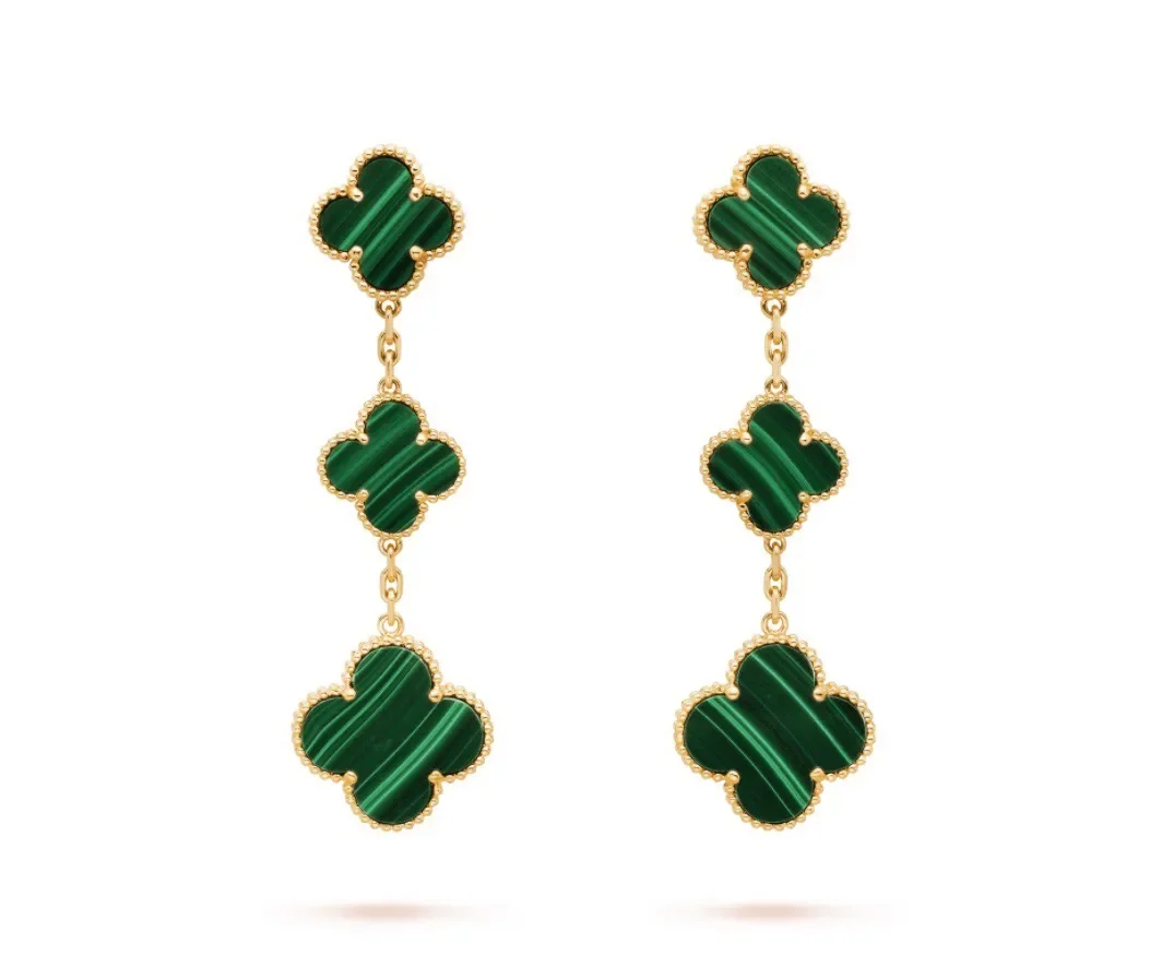 Van Cleef & Arpels Alhambra Green Three-Motif Gold-Tone Drop Earrings product view 1