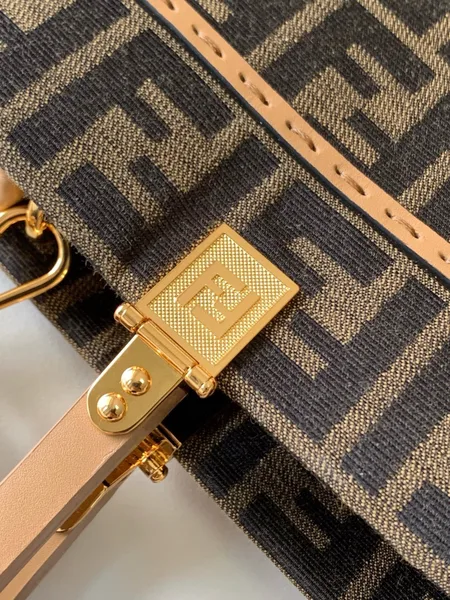 Fendi Sunshine Large Tote Bag in Brown FF Jacquard Fabric product view 9