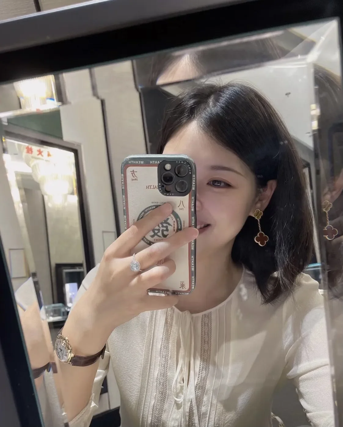 Van Cleef & Arpels Alhambra Brown and Red Two-Motif Gold-Tone Drop Earrings product view 8