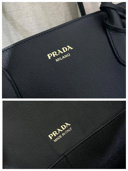 Prada Large Leather Tote Bag — Black product view 9
