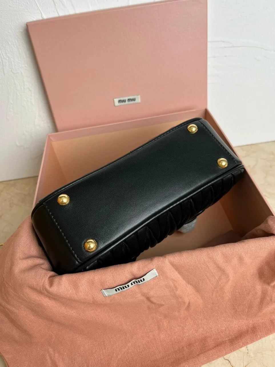 Miu Miu Arcadie Medium Bag in Black Matelasse Leather product view 3