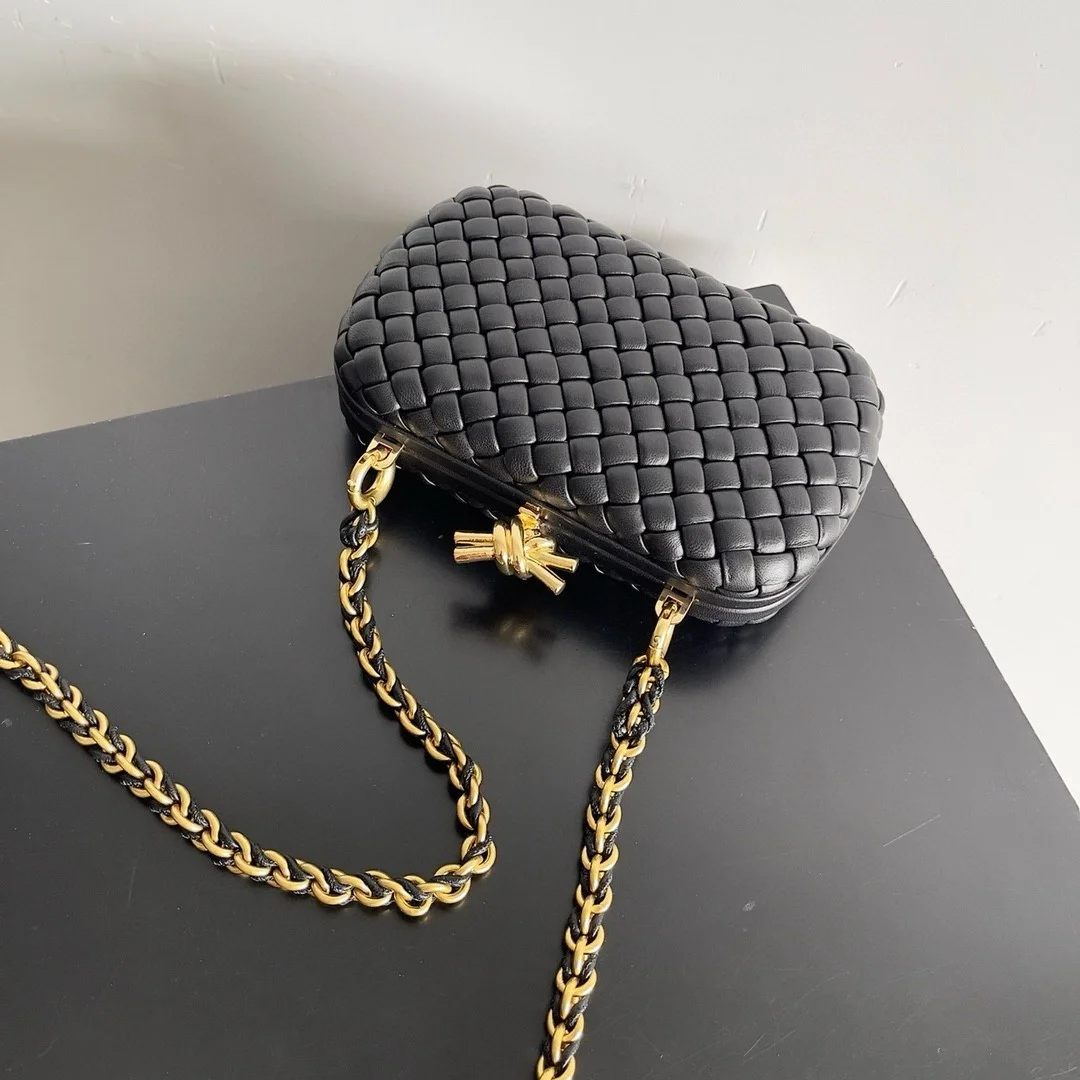 Bottega Veneta Knot Clutch with Chain in Black Intrecciato Lambskin product view 6
