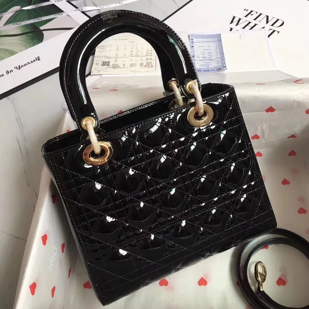 Dior Lady Dior Medium Bag In Black Patent Leather product view 4