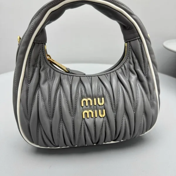 Miu Miu Wander Hobo Bag in Grey Matelasse Nappa Leather product view 8