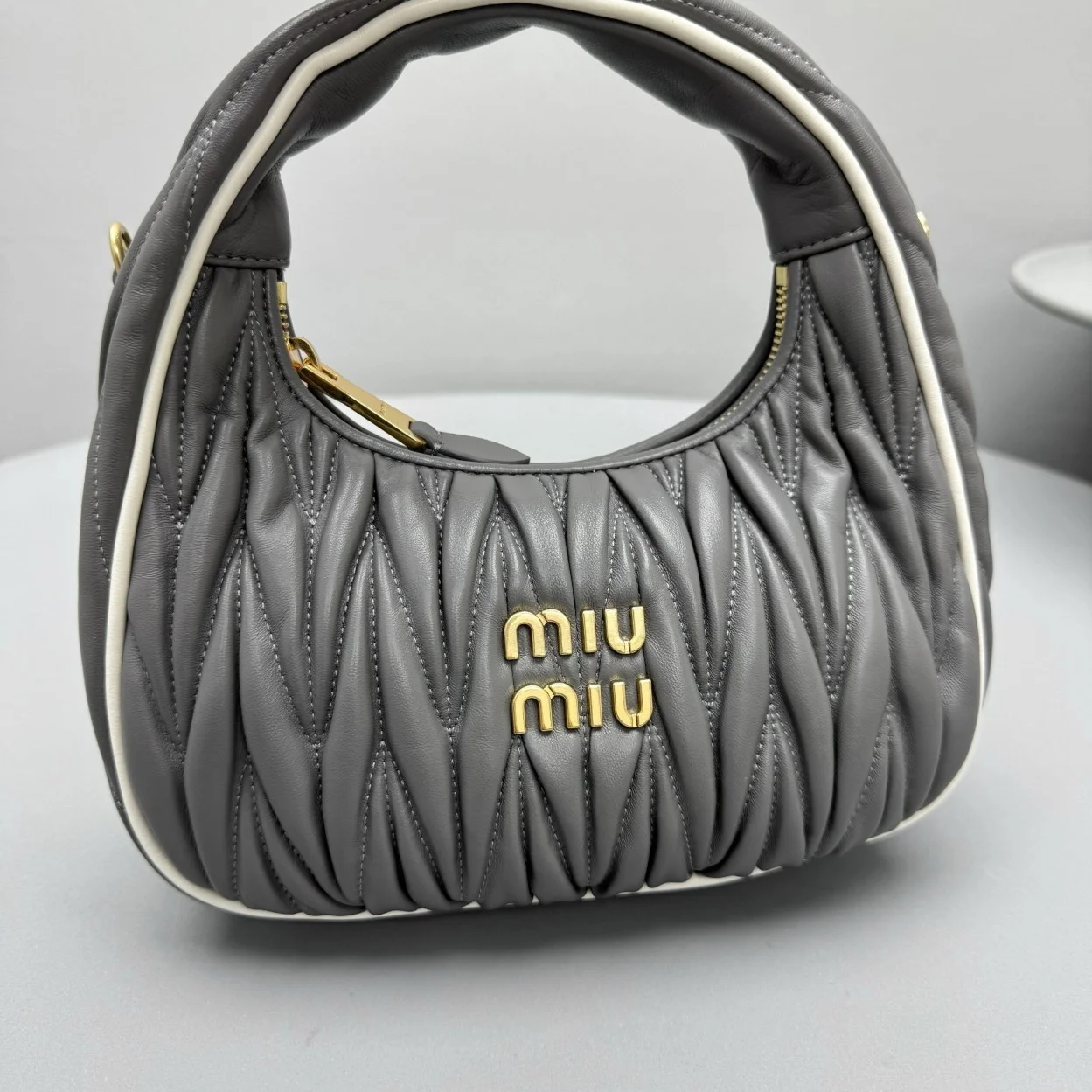Miu Miu Wander Hobo Bag in Grey Matelasse Nappa Leather product view 8