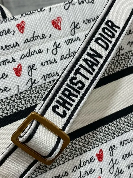 Dior Dioramour Small Book Tote Bag with Strap in Je Vous Adore Embroidery and White Calfskin product view 6