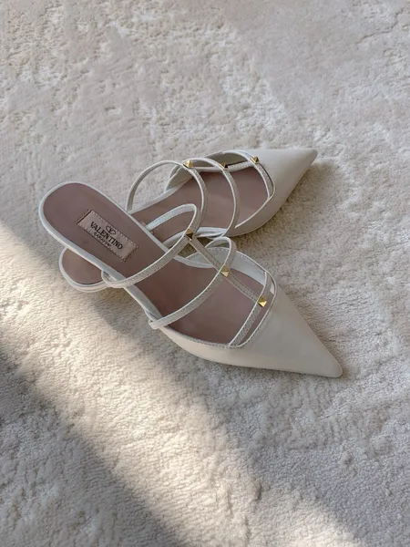 Valentino Rockstud Wispy Mules in White Leather product view 2