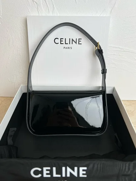 Celine Terence Shoulder Bag in Black Patent Calfskin product view 5