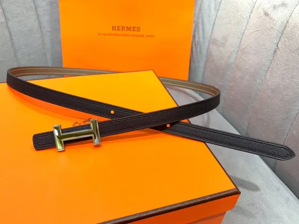 Hermès Taupe/Black Reversible Belt with Silver-Tone Slim H Buckle product photo
