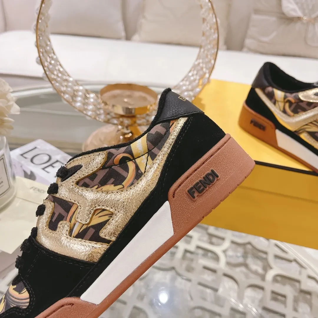 Fendi Match Black Gold Leather Sneakers product view 7