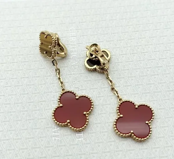 Van Cleef & Arpels Alhambra Brown and Red Two-Motif Gold-Tone Drop Earrings product view 5