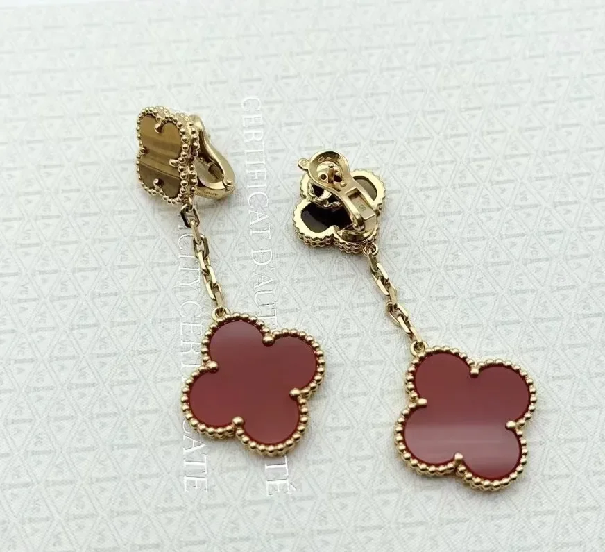 Van Cleef & Arpels Alhambra Brown and Red Two-Motif Gold-Tone Drop Earrings product view 5
