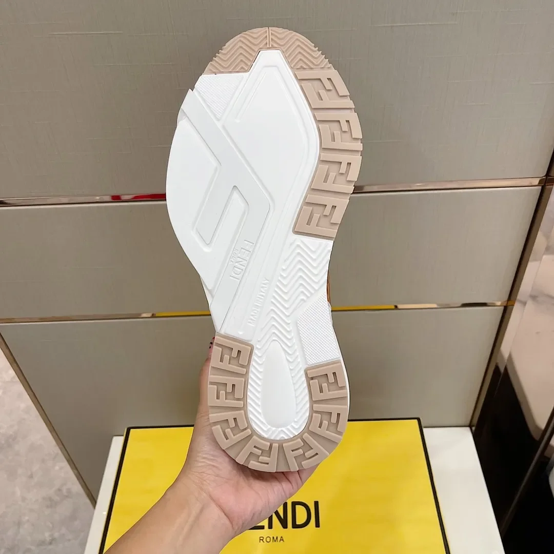 Fendi Flow Low-Top Sneakers in Brown & White product view 9