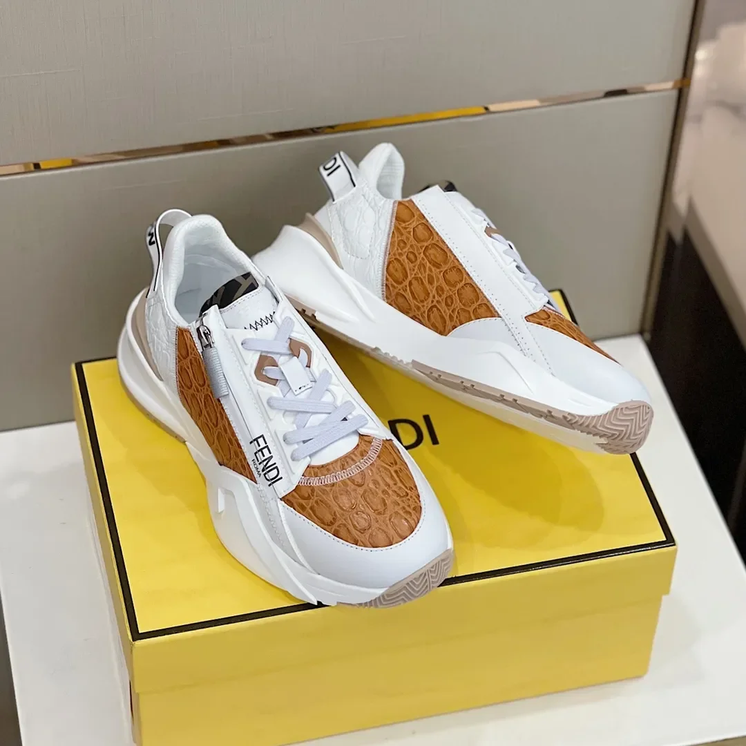 Fendi Flow Low-Top Sneakers in Brown & White product view 8
