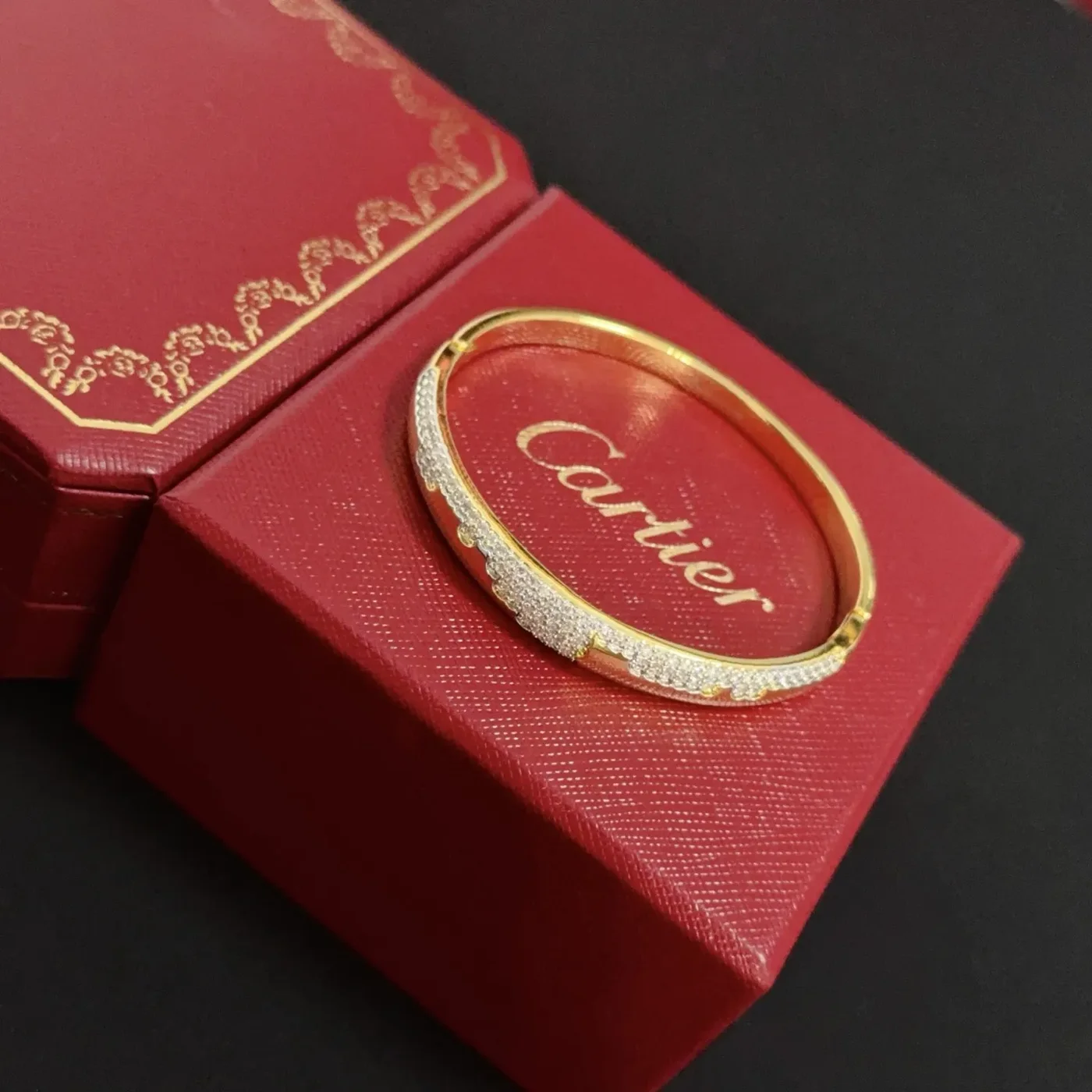 Cartier Gold-Tone Slim Bangle with Pave-Effect Row product view 8