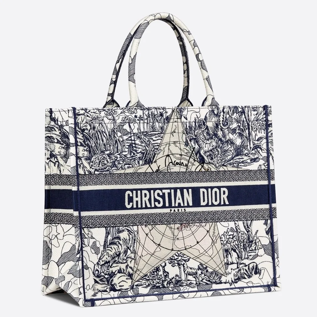 Dior Large Book Tote Bag In Around The World Embroidered Canvas product view 1