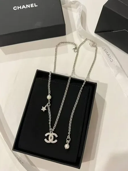 Chanel Star CC Long Pendant Necklace Silver-Tone product view 2