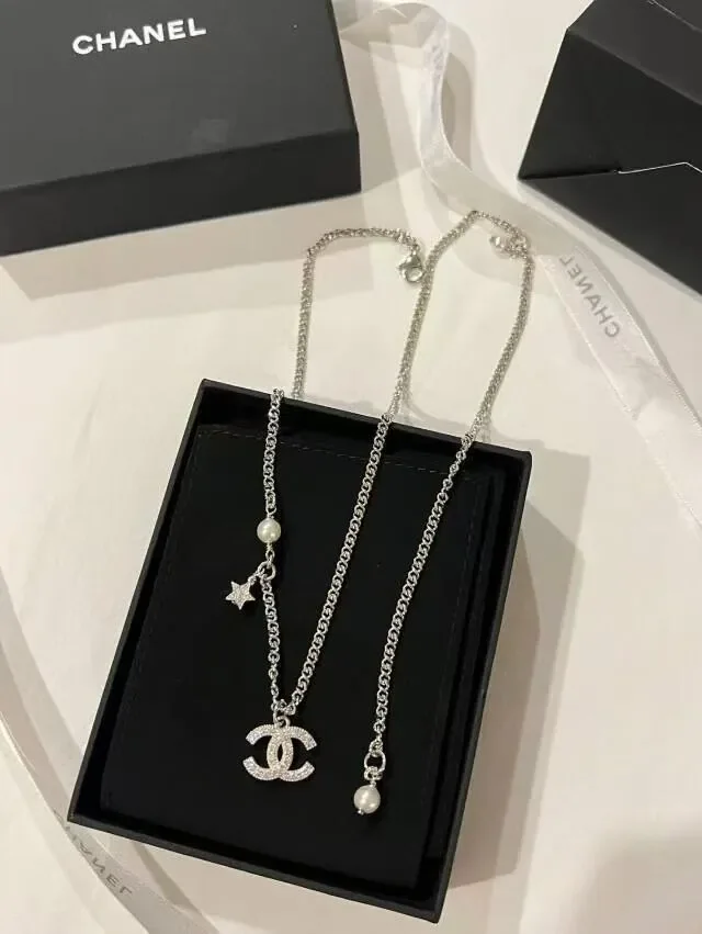 Chanel Star CC Long Pendant Necklace Silver-Tone product view 2