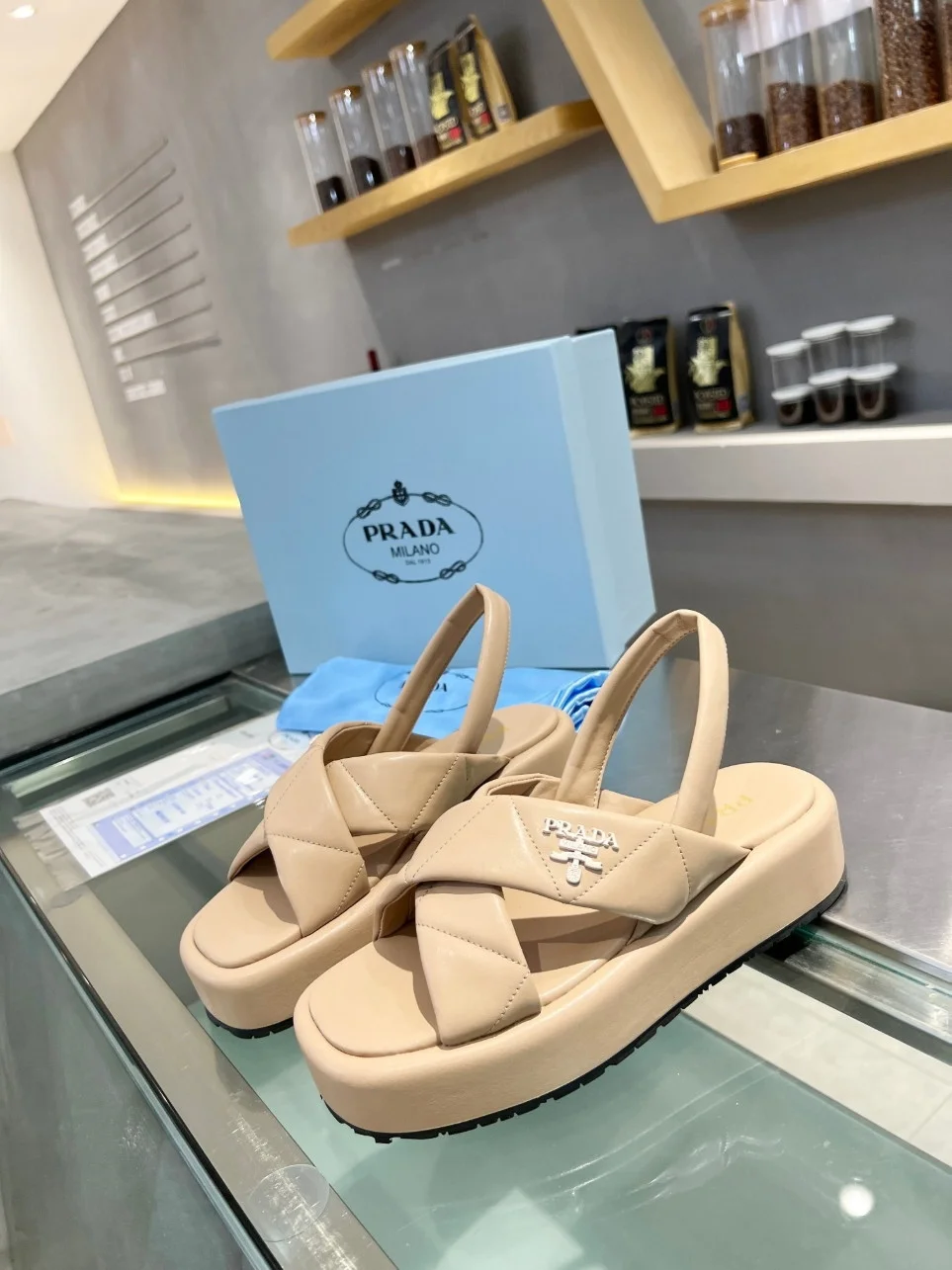 Prada Flatform Sandals In Beige Quilted Nappa Leather product view 7