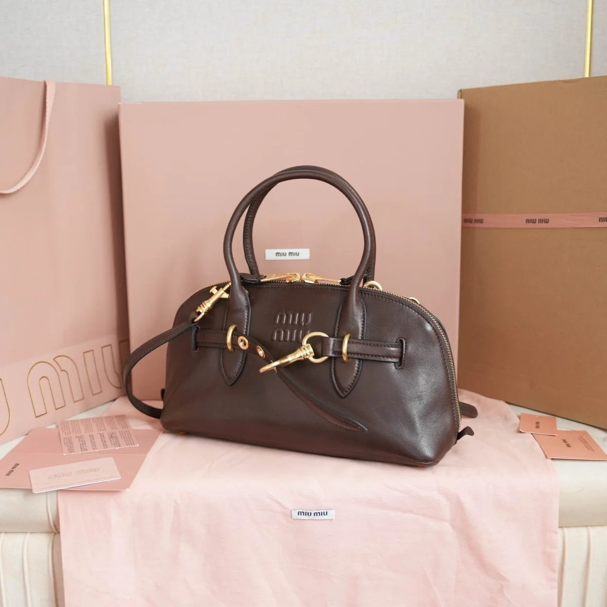 Miu Miu Aventure Medium Top-handle Bag in Briarwood Nappa Leather product view 3