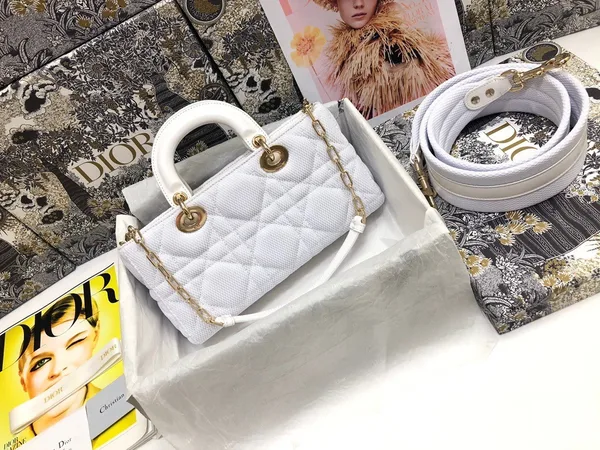 Dior Lady D-Joy Medium Bag In White Macrocannage Technical Fabric product view 4