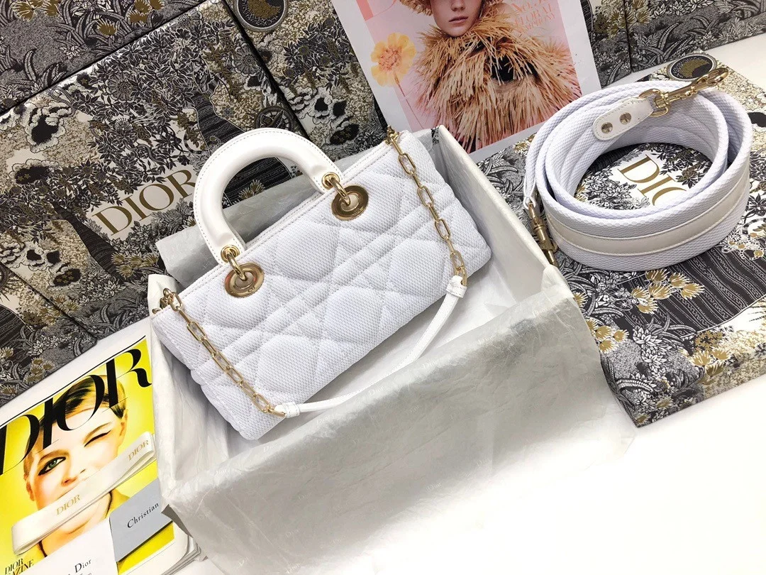Dior Lady D-Joy Medium Bag In White Macrocannage Technical Fabric product view 4