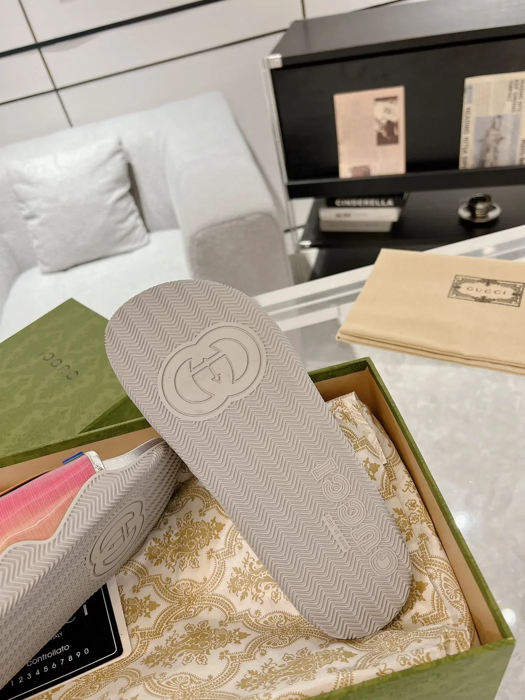 Gucci Interlocking G Slide Sandals — Silver with Rainbow Finish product view 7