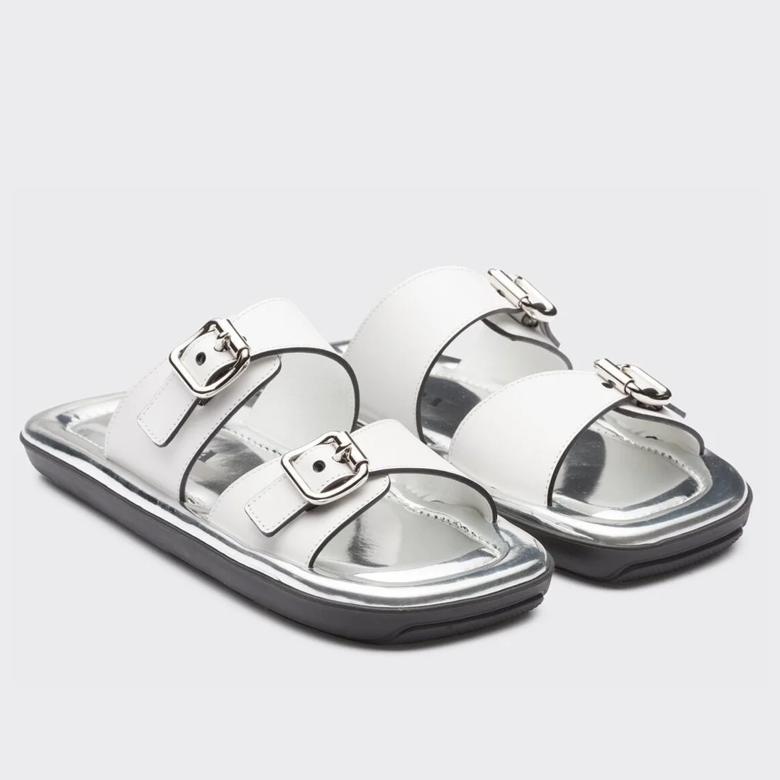 Prada Double-strap Sandals In White Leather product view 1