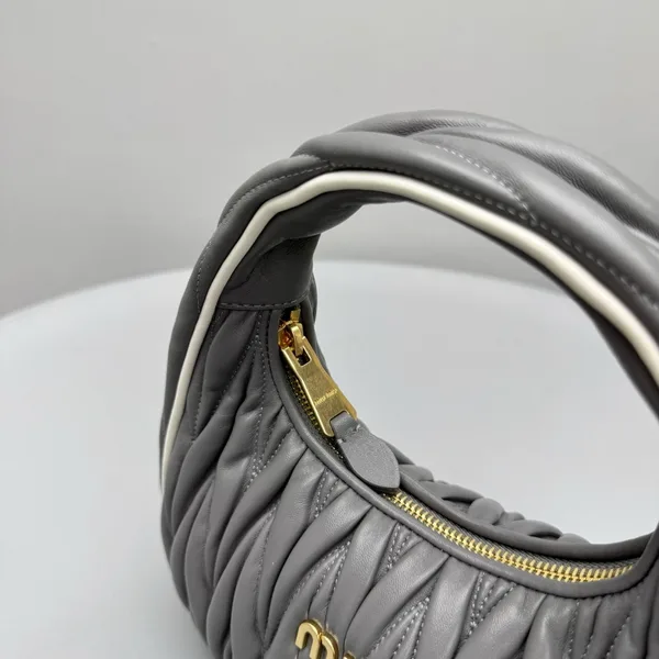 Miu Miu Wander Hobo Bag in Grey Matelasse Nappa Leather product view 3