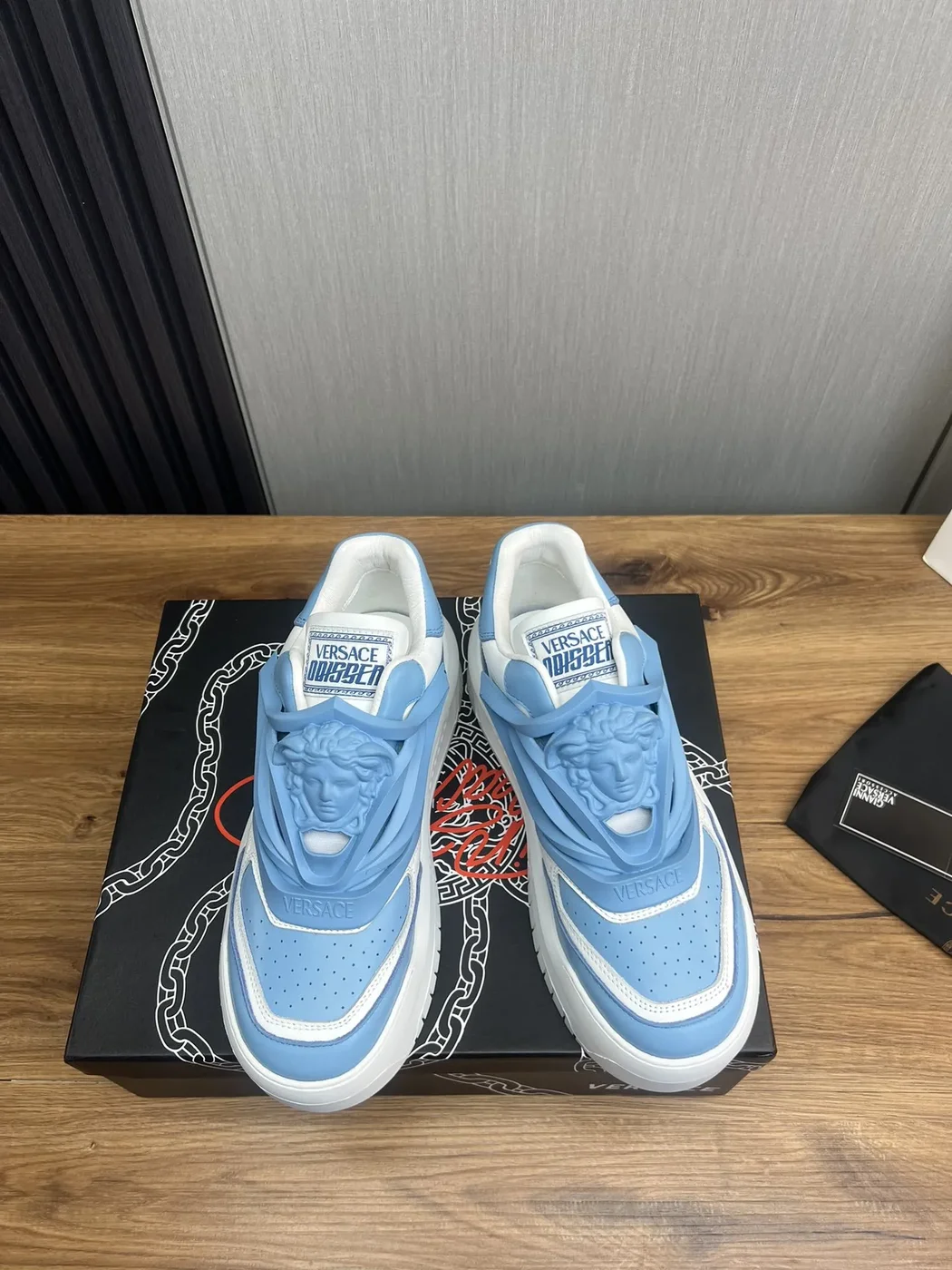 Versace Blue & White Leather Sneakers product view 2