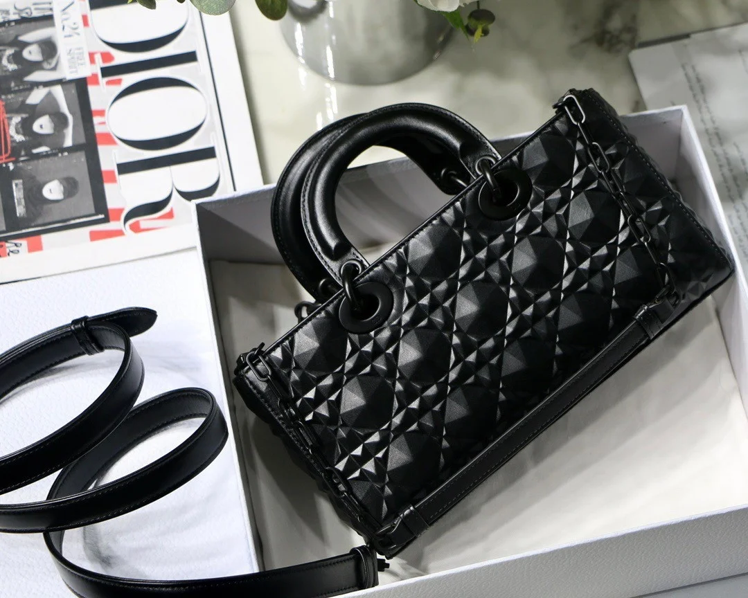 Dior Lady D-Joy Medium Bag In Black Calfskin with Diamond Motif product view 2