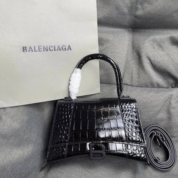Balenciaga Hourglass Small Bag in Noir Croc-Embossed Calfskin product view 7