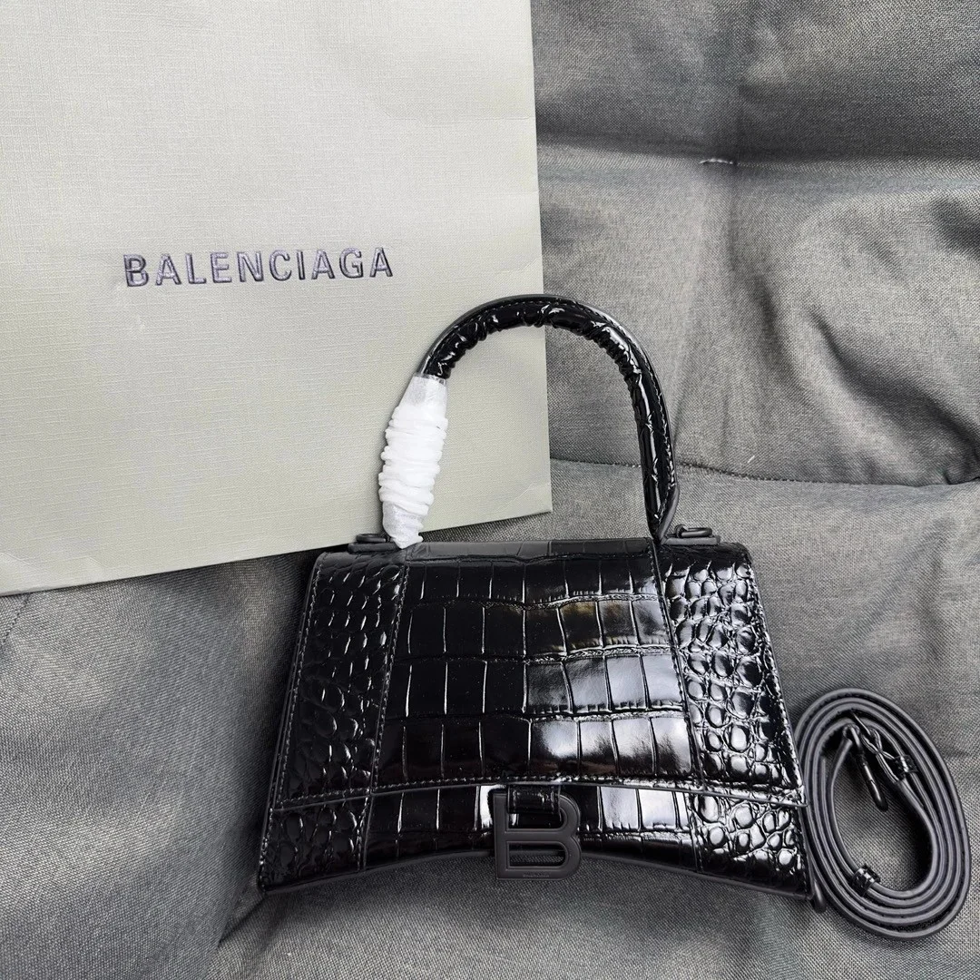 Balenciaga Hourglass Small Bag in Noir Croc-Embossed Calfskin product view 7