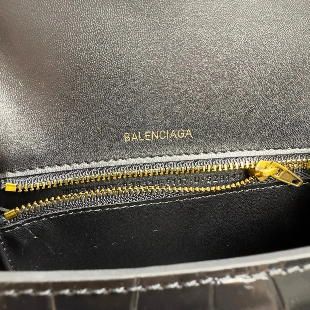 Balenciaga Hourglass Small Bag in Black Croc-Embossed Calfskin product view 7